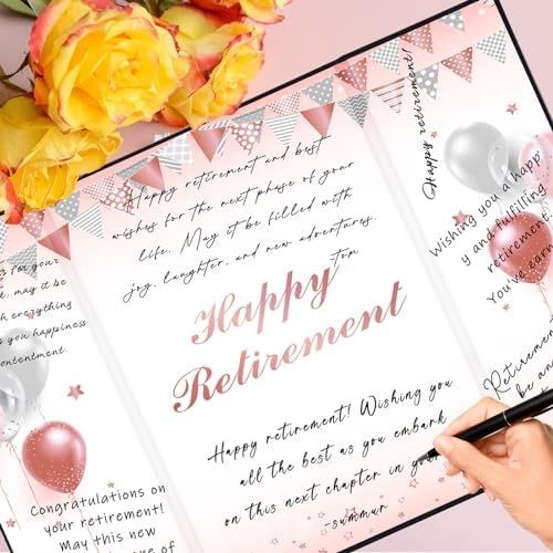 Roetyce Retirement Party Decorations, Rose Gold Happy Retirement Guest Book