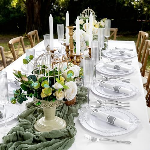 400PCS Pre Rolled Silver Plastic Silverware Heavy Duty for Wedding