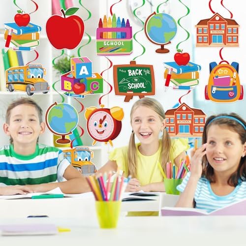 40Pcs Back to School Hanging Swirl Decorations, Classroom Ceiling Hanging Swirls Welcome Back to School Foil Swirls Streamers for Classroom Party Decorations