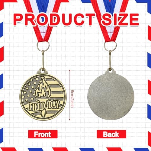 30 Pcs Award Medals 2" Gold Silver Bronze with Ribbon, Field Day