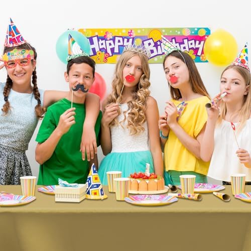 4 Pack Plastic Tablecloth 54" x 108"Disposable Gold Tablecloth Rectangle Plastic Table Cover for 6 to 8 Foot Tables Indoor or Outdoor Parties Birthdays Weddings Christmas
