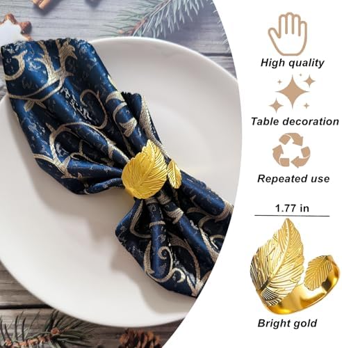Gold Napkin Rings Set of 50, Bright Golden Leaf Napkins Rings Holders