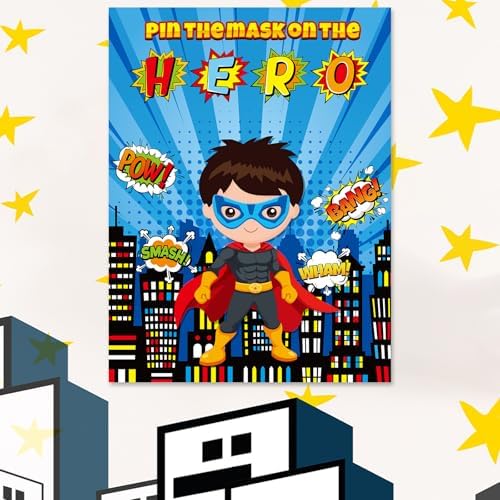 Faccito Hero Party Games Pin Mask on The Cityscape Poster
