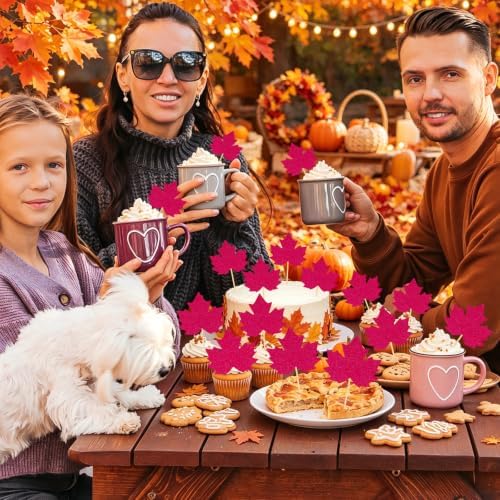 40Pcs Fall Leaf Cupcake Toppers Thanksgiving Cake Decorations