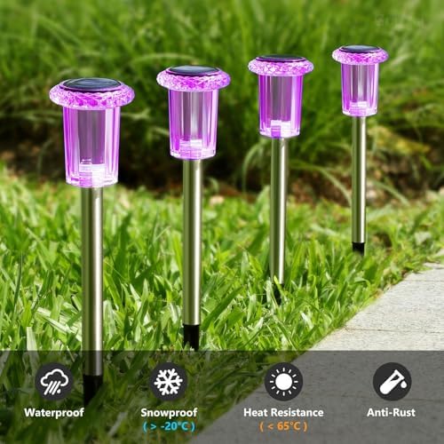 10 Pack Solar Lights Outdoor Waterproof LED Pink Pathway Lighting