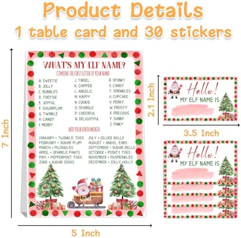 Christmas Party Decorations, What's Your ELF Name , with 1 ELF Themed Sign and 30 Name Stickers, Christmas Party ,Birthday Party Activities for Adults ,Activity Game for Class Graduation