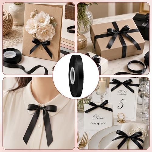 30 Yards 3/8 in Narrow Black Ribbon for Gift Wrapping Halloween Graduation
