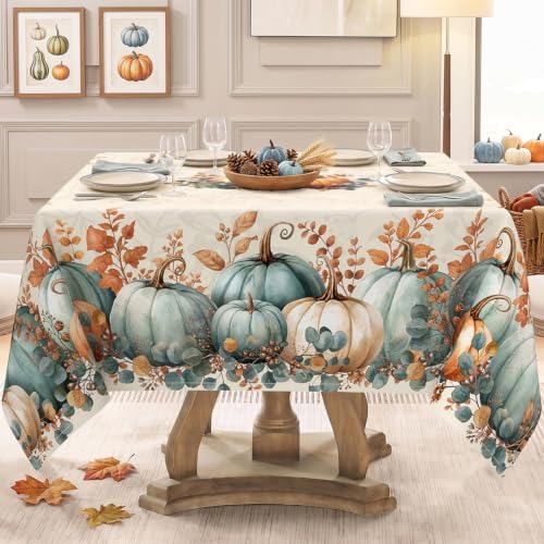 Fall Square Tablecloth 60x60 Inch, Stain Resistant Washable Fabric Autumn Pumpkin Table Cloth Square Fall Tablecloth Table Cover for Kitchen Dining Party