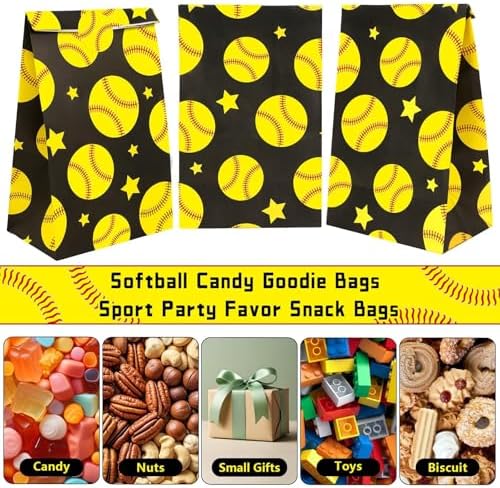 FEBSNOW 20Pcs Softball Paper Gift Bags with Stickers for Sport Party Favors