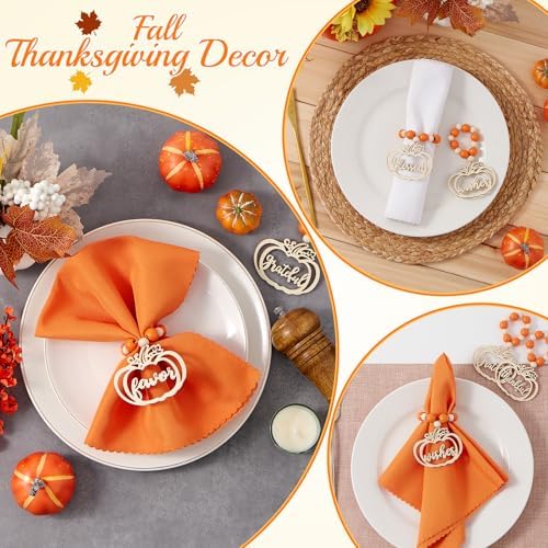 Fall Pumpkin Thanksgiving Napkin Rings Set of 12, Thanksgiving Table Decor