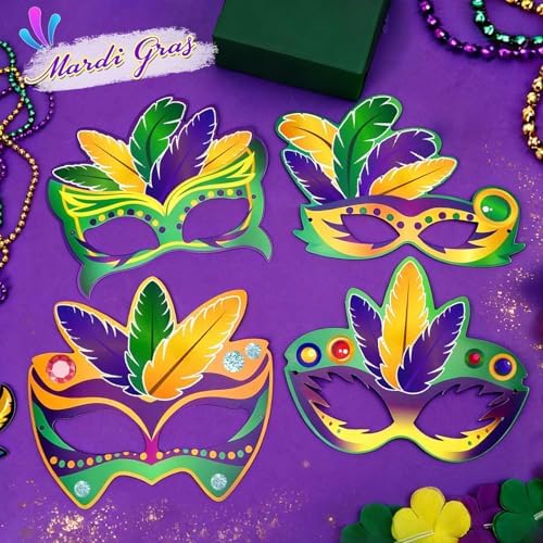 Jansun 24-Pack Mardi Masquerade Gras Masks, Party Masks with Feathers Stickers Carnival Costumes Outfits Accessories