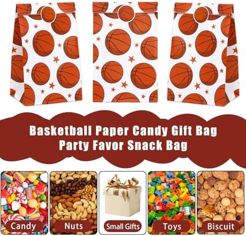 FEBSNOW 20Pcs Basketball Paper Gift Bag with Stickers for Sport Party Favor