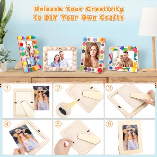 Aneco 72 Packs Picture Frame Painting Craft Kit for 4 x 6 Inch Photo DIY Unfinished Wooden Photo Frames with Diamond and Foam Stickers for DIY Crafts, Paint and Decorate