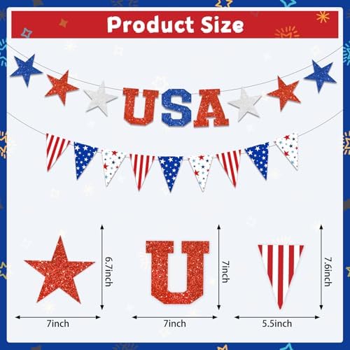 LARRAZABAL 4th of July Banner Decorations, USA Triangle Banner for Memorial Day 4th of July Independence Patriotic Party Supplies