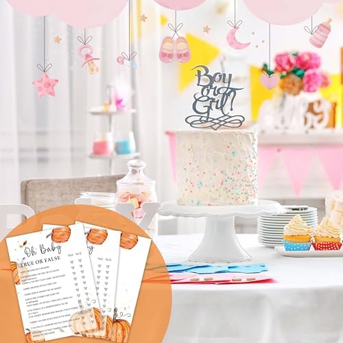 Fall Baby Shower Games, 25 Pcs Baby True or False Cards for Guests, Little Pumpkin Gender Reveal Decorations for Party Favors - A05