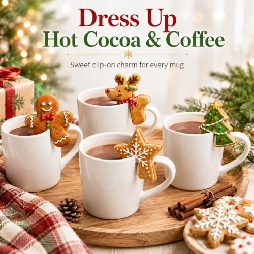Crethinkaty 4 Pcs Christmas Stainless Steel Hanging Cup Cookie Cutter Over the Edge Mug Rim Biscuit Mould DIY Cake Decoration