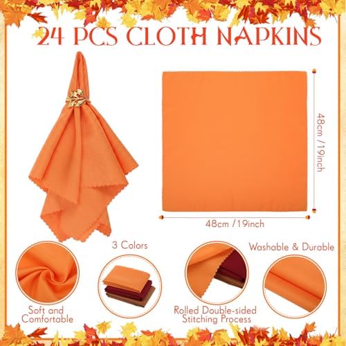 LemonRoad 36 Pcs Cloth Napkins and Napkin Ring Holders, Reusable Fabric for Table Decor Banquet Holiday Dinner Party Supply(Orange, Burgundy, Coffee，Gold,Fall)