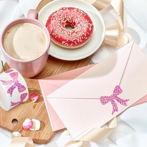 500Pcs Holographic Bowknot Stickers for Kids 1.2in Laser Waterproof Decals Pink Bowknot Self-Adhesive Sticker Rolls for Bottle Scrapbook Journal Envelope Decorations
