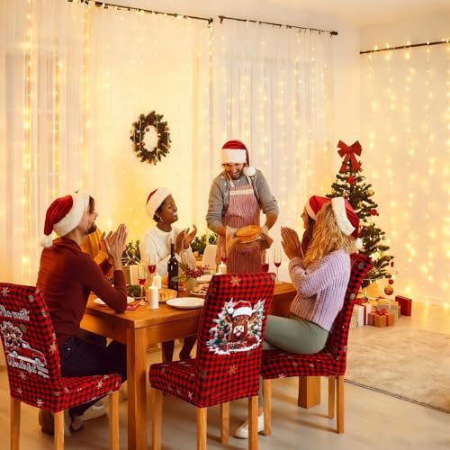 Mindsoft 6 Pcs Christmas Chair Covers Highland Cow Dining Chair Slipcovers
