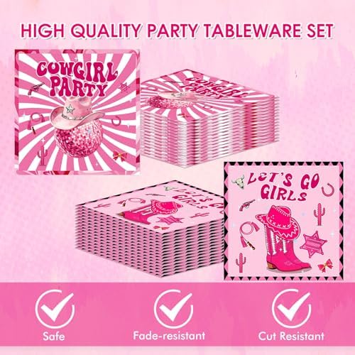 40PCS Cowgirl Party Decorations Disco Cowgirl Birthday Plates and Napkins Pink Party Supplies Disposable Table Decor Set for Women Girl Western Cowgirl Baby Shower Bachelorette Party Supplies