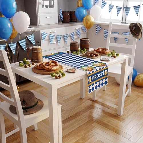 Oktoberfest Decorations - Oktoberfest Table Runner | Blue and White Tablecloth for October Festival Party Decorations - Bavarian German Beer Party Accessories Decor Favors Supplies