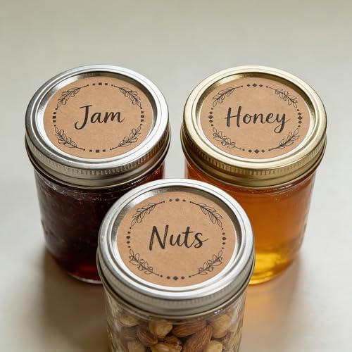 500 Pcs 2" Canning Labels for Jar and Lids, 4 Different Wreath Designs, Kraft Labels for Jar Floral Stickers Food Containers Lids Spice Bottle Sticker