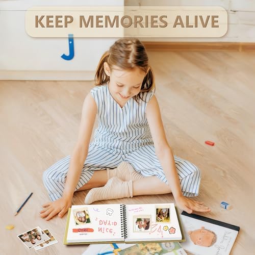 Popotop 8x8 Inch Scrapbook Photo Album, 60 Page Decorative Kraft Paper Book for 4x6 Pictures, DIY Memory Photo Albums as Gifts for Wedding Baby Christmas School Family