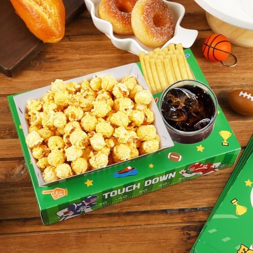 Jansun 36Pcs Football Serving Trays and Platters Candy Popcorn French Fries Snack Trays Football Movie Boxes for Snacks Tray Football Party Supplies