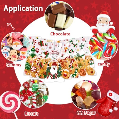 YUJUN 160PCS Christmas Cellophane Treat Bags Winter Party Favor Supplies