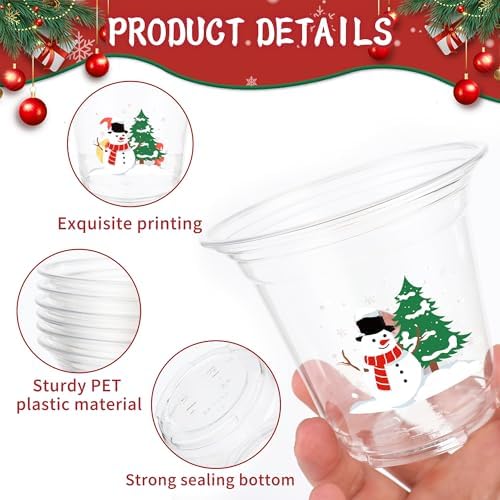 peony man 60Pcs Christmas Disposable Plastic Cups 12oz Merry Christmas Clear Cup Santa Claus Snowman Drinking Cups for Cold Beverage Coffee Xmas Winter Holiday Party Cup Supplies