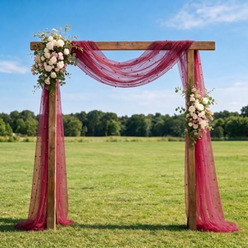 Artoid Mode 3-Pack Pearl Burgundy Gauze Table Runner 10FT Home Decor
