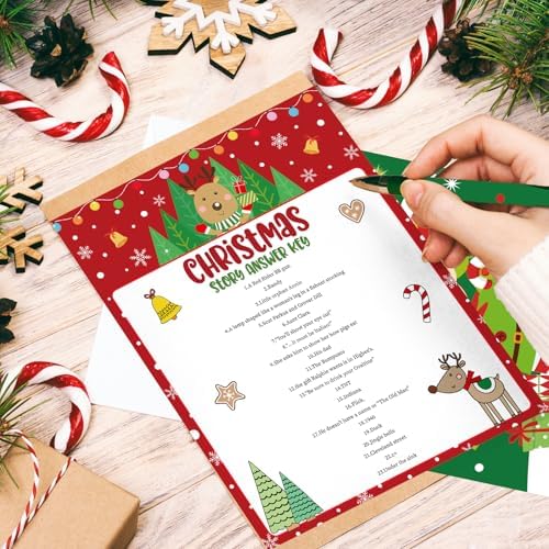 Whaline 80Pcs Christmas Trivia Games Question and Answer Cards 4 Designs Xmas Red Green Vacation Game Guessing Activity Party Game Paper Cards for Party Supplies