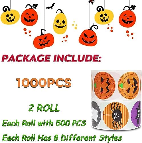 Byhoo Halloween Stickers 1000 Pcsfor Kids, Pumpkin Bat Spider Stickers Roll
