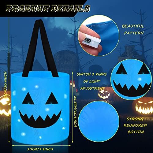 Sadnyy 3 Pcs Halloween Trick or Treat Bag Light Up,Blue