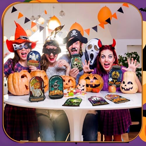 Saillong 12 Pack Halloween Diamond Painting Greeting Card Kits DIY Halloween Diamond Art Cards with Envelopes Bat Black Cat Pumpkin 5D Rhinestones Painting Kit for Adults DIY Craft Family Friend Gifts
