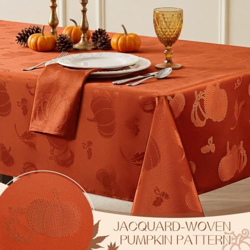 Romanstile Fall Jacquard Rectangle Tablecloth, Thanksgiving Pumpkin