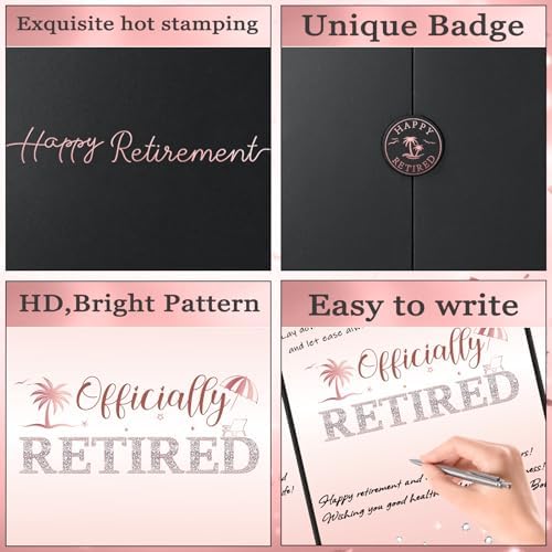 Retirement Party Decorations, Large Retird Card Signing Farewell Party Decorations Happy Retirement Guest Book Creative retirement Card for Men Women (Black Rose Gold)
