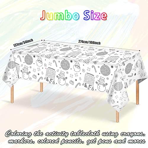 1 Pack Christmas Tablecloth Xmas Activity Paper Tablecloth Santa Claus Snowman Gnome Color-in Paper Disposable Tablecover for Kids Christmas Winter Holiday Birthday Party Decoration 54X108 Inch