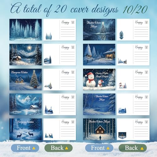 Nuanchu 80 Pcs Winter Forest Holiday Cards Bulk 4 x 6 Inch Christmas Tree Postcard Moonlight Silent Night Snow Scene Xmas Blank Holiday Cards for Friends Relatives Family, 20 Designs