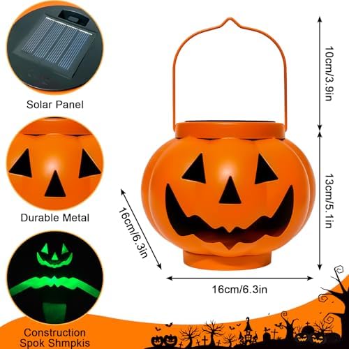 BRIGHTDECK Halloween Pumpkin Solar Lanterns 2 Pack, Jack O Lantern Pumpkin Lights for Halloween Decorations Outdoor, Weatherproof & Portable Fall Yard Decor (2Pack Red＆Green)