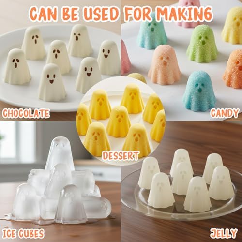 Halloween Silicone Mold for Chocolate,9 Cavities Cute Ghost Chocolate Molds,Funny 3D Halloween Ghost Chocolate Candy Molds for Soap Pudding Jelly Cakes Making 1Pcs