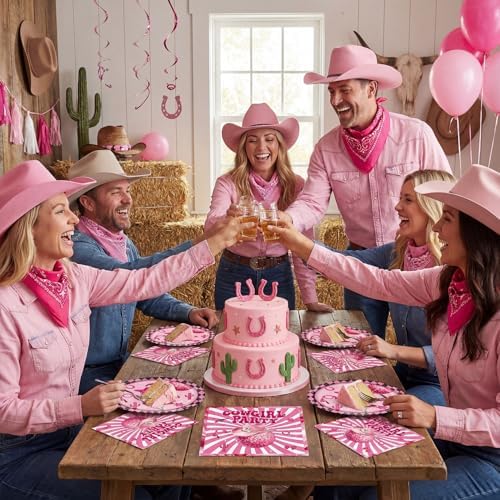 40PCS Cowgirl Party Decorations Disco Cowgirl Birthday Plates and Napkins Pink Party Supplies Disposable Table Decor Set for Women Girl Western Cowgirl Baby Shower Bachelorette Party Supplies