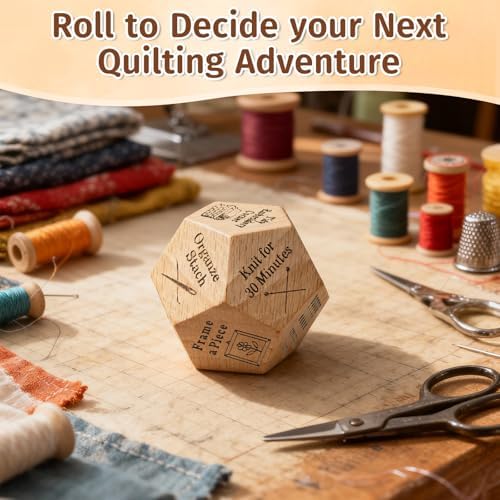 Quilter's Dice, Handmade Wooden Quilting Decision Dice with 12 Engraved Sewing Tasks, Fun Quilting Motivation Tool for Quilters, Sewists & Craft Lovers, Easter Basket Stuffers