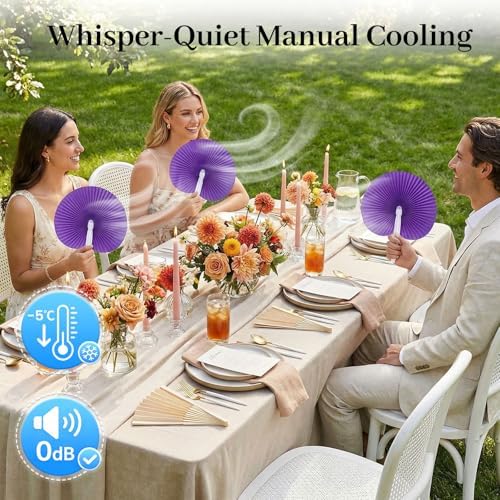 JOHOUSE Decorative Round Hand Fan Foldable, 12 Packs Purple Paper Fans