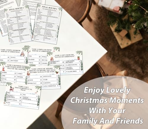 Christmas Friendly Feud Game, Holly Pine Tree Themed Party Game for Family, Winter Party Supplies and Activities Decorations, Holiday Trivia Games for Large Groups, 1 Pack(04)