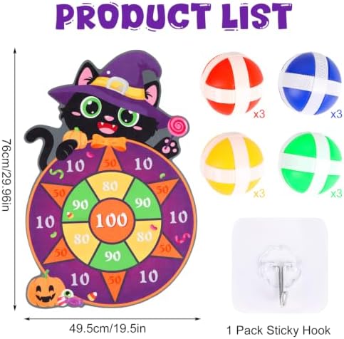 CCINEE Halloween Party Games for Kids, Cute Cat Dart Board Game with Sticky Balls for Adult Halloween Indoor Outdoor Party Games Family Gathering Toss Play Toys Birthday Gifts