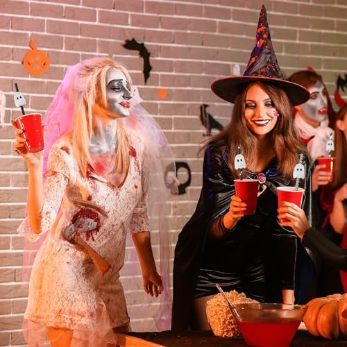 JarThenaAMCS 40Pcs Halloween Ghost Paper Straws Glitter Ghost Disposable Drinking Straw Black White Decorative Straws for Trick or Treat Birthday Party Supplies