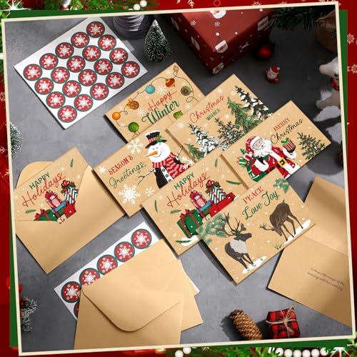 Crtiin 240 Set 2026 Christmas Cards Rustic Kraft Xmas Greeting Cards Bulk