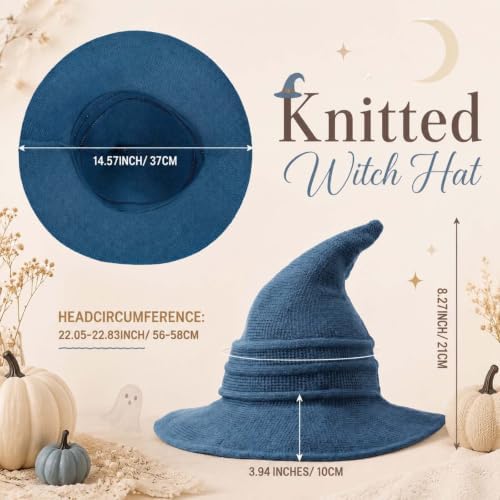 Boyiee Knitted Witch Hat Foldable Wide Brim Cap Pointed Felt Hat for Women Halloween Cosplay Costume Masquerade Accessory
