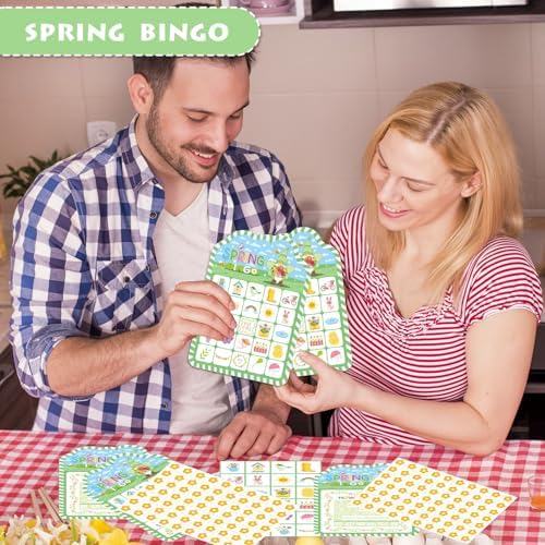 YQUQWN Spring Bingo Game 24 Players, Spring Party Bingo Cards Set, Spring Party Games for Adults, Birthday Holiday Spring Activities